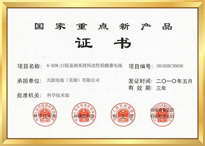 2010年国度重点新产品（硅基纳米电池）